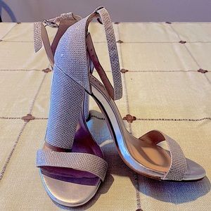 Silver Glitter Chunky Heel Sandal